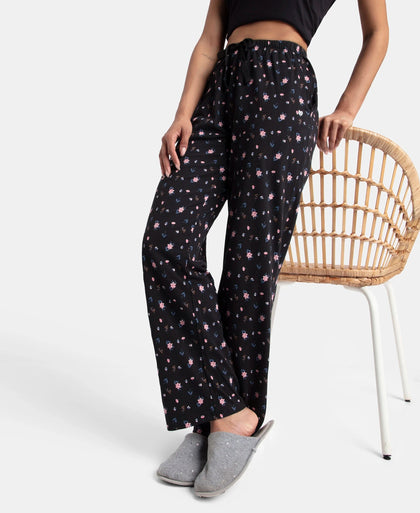 Super Combed Cotton Printed Pyjama with Side Pockets - Black