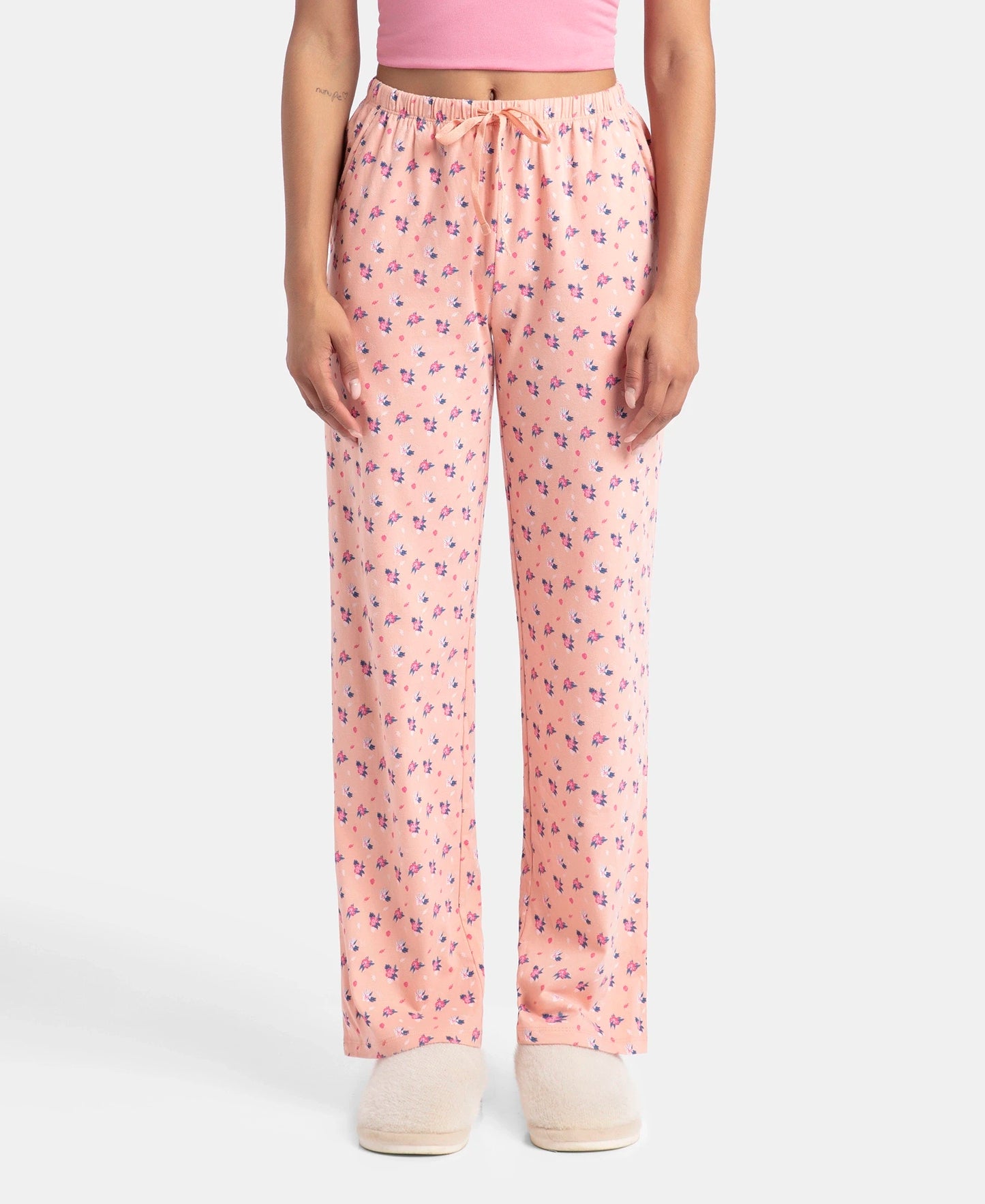 Super Combed Cotton Printed Pyjama with Side Pockets - Coral Almond