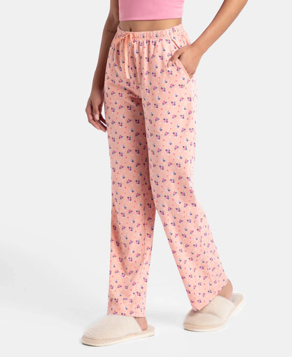 Super Combed Cotton Printed Pyjama with Side Pockets - Coral Almond