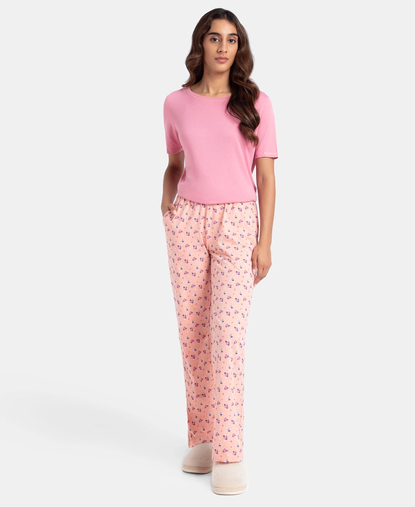 Super Combed Cotton Printed Pyjama with Side Pockets - Coral Almond