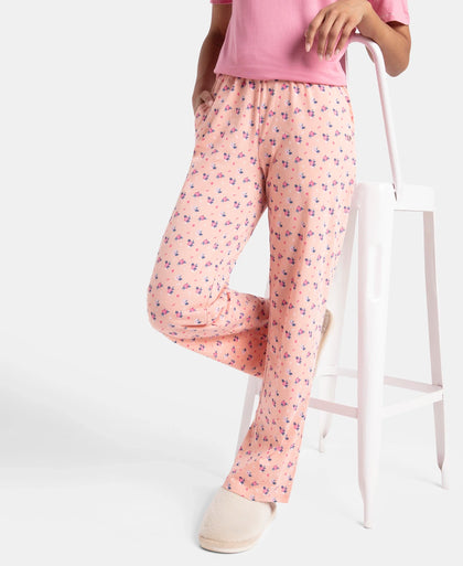 Super Combed Cotton Printed Pyjama with Side Pockets - Coral Almond