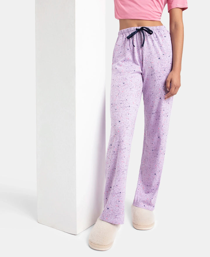 Super Combed Cotton Printed Pyjama with Side Pockets - Pastel Lilac