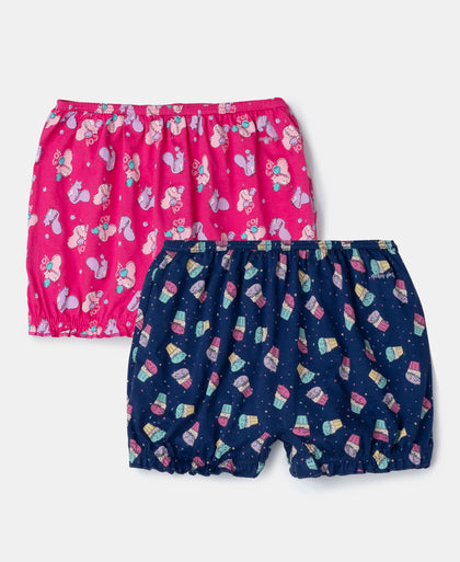 Super Combed Cotton Printed Bloomers with Ultrasoft Waistband - Beetroot Pink & Blue Depths (Pack of 2)