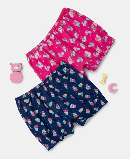 Super Combed Cotton Printed Bloomers with Ultrasoft Waistband - Beetroot Pink & Blue Depths (Pack of 2)