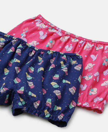 Super Combed Cotton Printed Bloomers with Ultrasoft Waistband - Beetroot Pink & Blue Depths (Pack of 2)