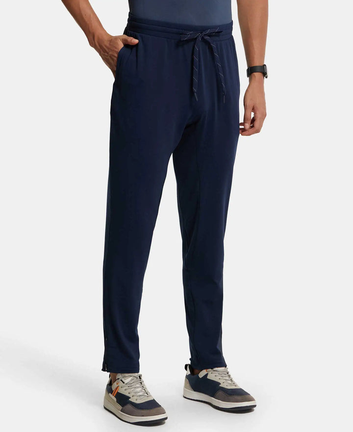 Soft Touch Microfiber Elastane Stretch Trackpant with Side Pockets and StayFresh Treatment - Navy-2