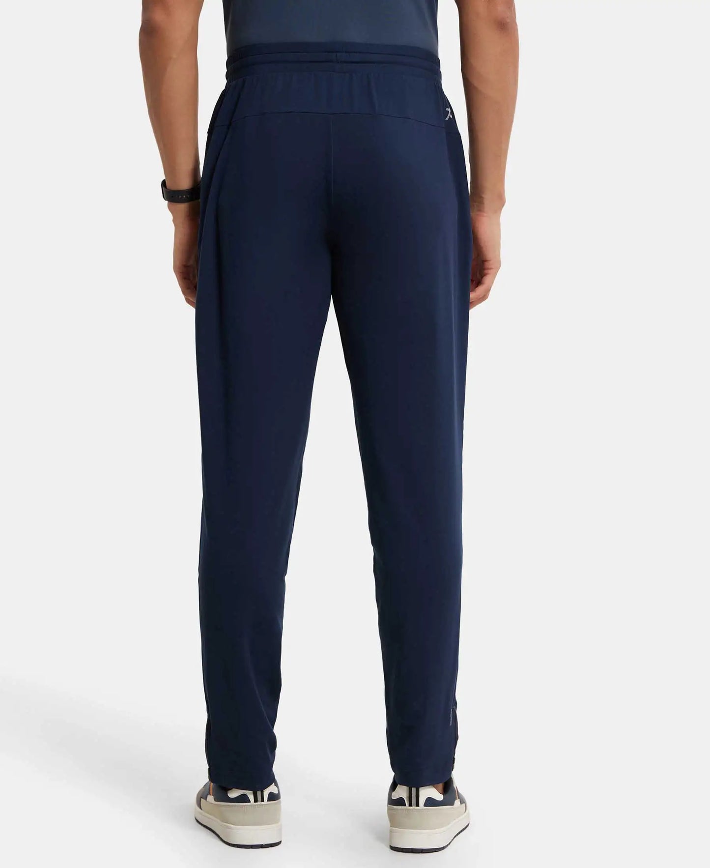 Soft Touch Microfiber Elastane Stretch Trackpant with Side Pockets and StayFresh Treatment - Navy-3