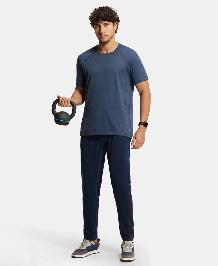 Soft Touch Microfiber Elastane Stretch Trackpant with Side Pockets and StayFresh Treatment - Navy-6