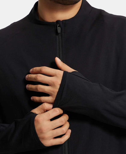 Soft Touch Microfiber Elastane Stretch Jacket with Thumbhole Styling - Black-8