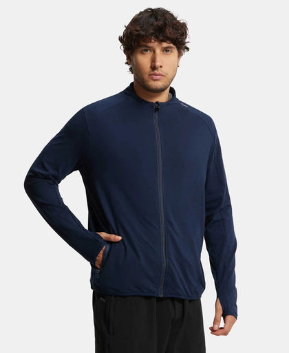 Soft Touch Microfiber Elastane Stretch Jacket with Thumbhole Styling - Navy-2