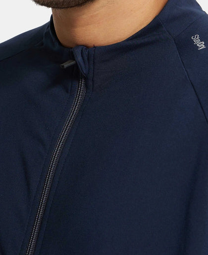 Soft Touch Microfiber Elastane Stretch Jacket with Thumbhole Styling - Navy-7