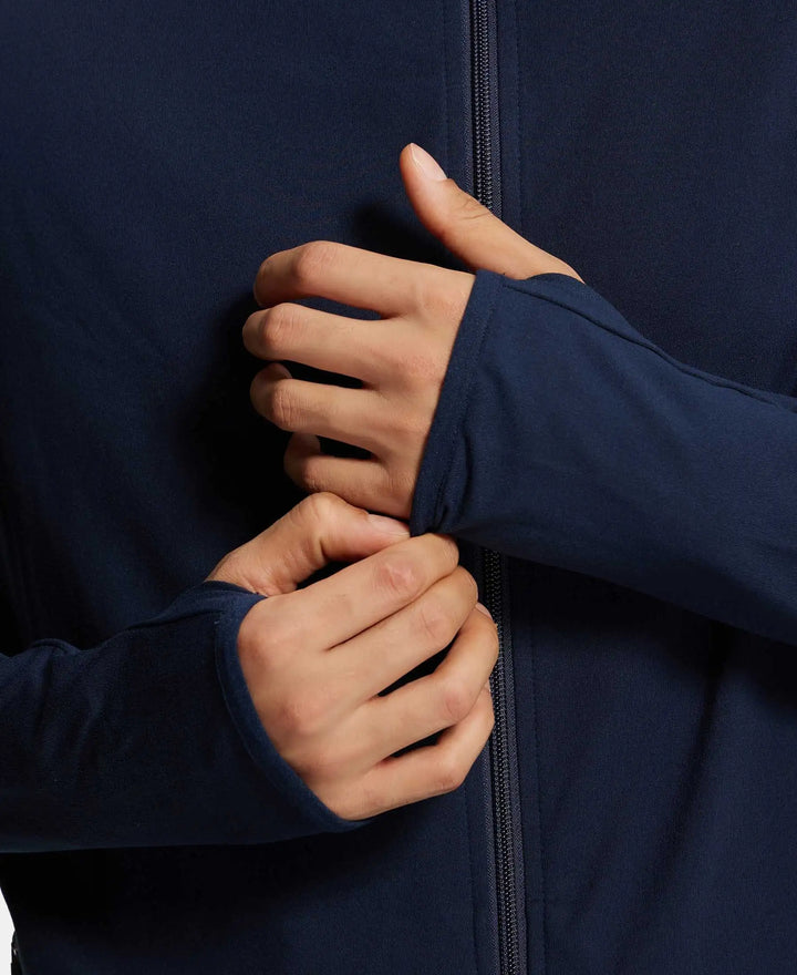 Soft Touch Microfiber Elastane Stretch Jacket with Thumbhole Styling - Navy-8