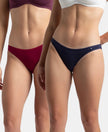 Pack of 2 Super Combed Cotton Elastane Stretch Low Waist Bikini With Concealed Waistband and StayFresh Treatment - Beet Red & Classic Navy