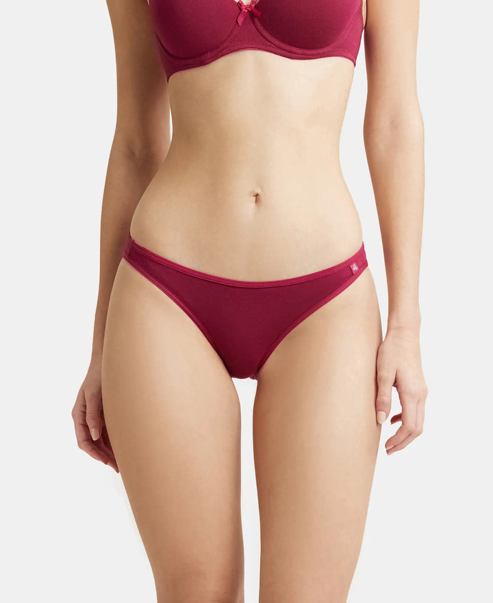 Pack of 2 Super Combed Cotton Elastane Stretch Low Waist Bikini With Concealed Waistband and StayFresh Treatment - Beet Red & Heather Rose