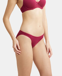 Pack of 2 Super Combed Cotton Elastane Stretch Low Waist Bikini With Concealed Waistband and StayFresh Treatment - Beet Red & Heather Rose