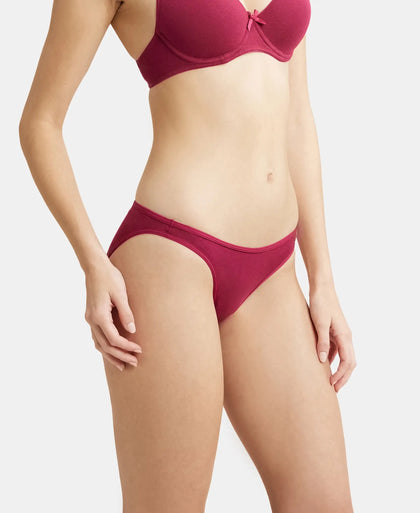 Pack of 2 Super Combed Cotton Elastane Stretch Low Waist Bikini With Concealed Waistband and StayFresh Treatment - Beet Red & Heather Rose