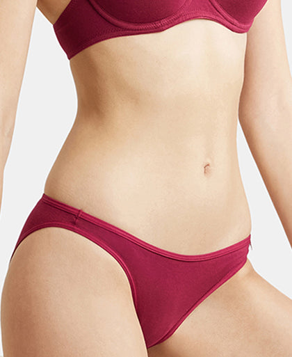 Pack of 2 Super Combed Cotton Elastane Stretch Low Waist Bikini With Concealed Waistband and StayFresh Treatment - Beet Red & Black