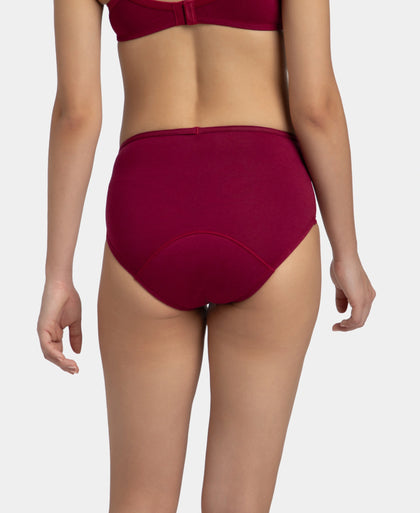 Super Combed Cotton Elastane Stretch Period Panty with Leak Proof Inner Absorbent Layer and StayFresh Treatment - Beet Red