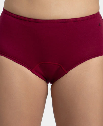 Super Combed Cotton Elastane Stretch Period Panty with Leak Proof Inner Absorbent Layer and StayFresh Treatment - Beet Red