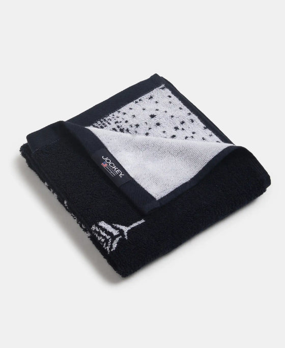 Cotton Rich Terry Ultrasoft and Durable Printed Hand Towel - Deep Navy (Pack of 2)