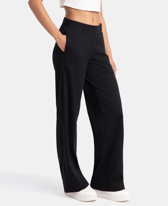 Super Combed Cotton Rich Relaxed Fit Wide Leg Pants with Zipper Pockets - Black