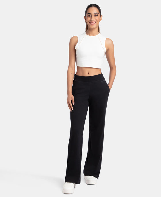 Super Combed Cotton Rich Relaxed Fit Wide Leg Pants with Zipper Pockets - Black