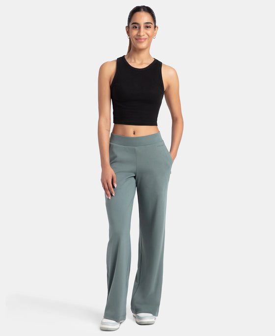 Super Combed Cotton Rich Relaxed Fit Wide Leg Pants with Zipper Pockets - Balsam Green