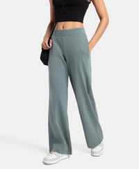 Super Combed Cotton Rich Relaxed Fit Wide Leg Pants with Zipper Pockets - Balsam Green