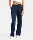 Super Combed Cotton Rich Relaxed Fit Wide Leg Pants with Zipper Pockets - Navy