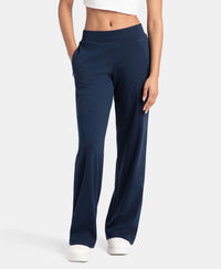 Super Combed Cotton Rich Relaxed Fit Wide Leg Pants with Zipper Pockets - Navy