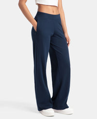 Super Combed Cotton Rich Relaxed Fit Wide Leg Pants with Zipper Pockets - Navy