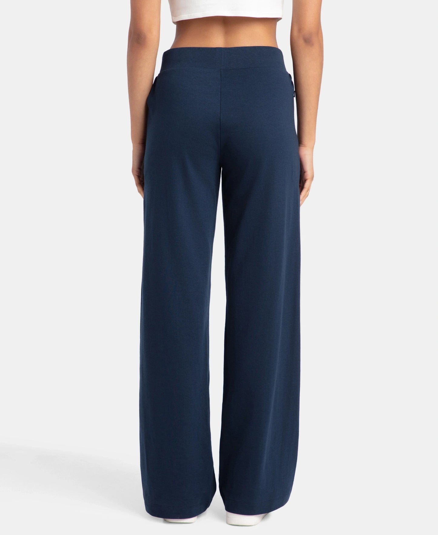 Super Combed Cotton Rich Relaxed Fit Wide Leg Pants with Zipper Pockets - Navy