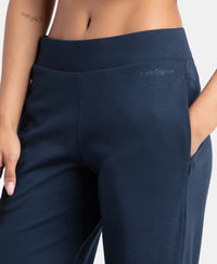 Super Combed Cotton Rich Relaxed Fit Wide Leg Pants with Zipper Pockets - Navy