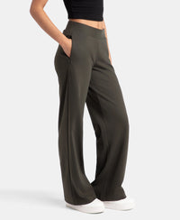 Super Combed Cotton Rich Relaxed Fit Wide Leg Pants with Zipper Pockets - Olive