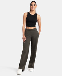 Super Combed Cotton Rich Relaxed Fit Wide Leg Pants with Zipper Pockets - Olive