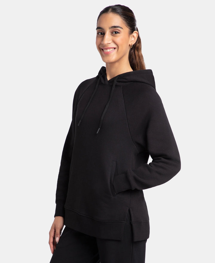 Super Combed Cotton Rich Fleece Fabric Drop Shoulder Styled Hoodie Sweatshirt - Black