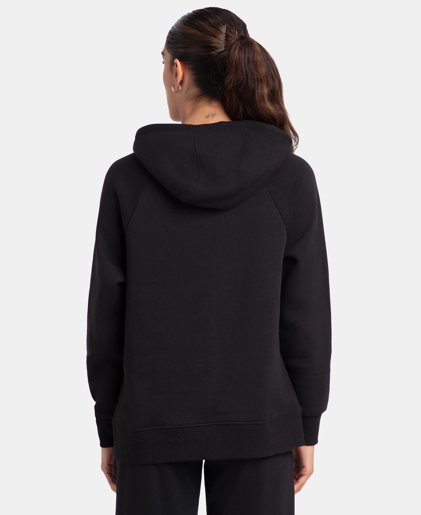 Super Combed Cotton Rich Fleece Fabric Drop Shoulder Styled Hoodie Sweatshirt - Black