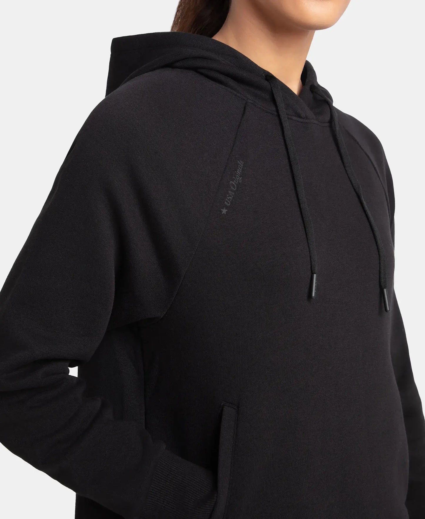 Super Combed Cotton Rich Fleece Fabric Drop Shoulder Styled Hoodie Sweatshirt - Black