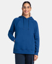 Super Combed Cotton Rich Fleece Fabric Drop Shoulder Styled Hoodie Sweatshirt - Navy Peony