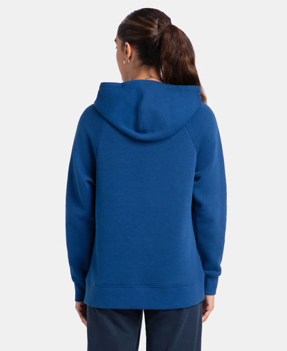 Super Combed Cotton Rich Fleece Fabric Raglan Sleeve Hoodie Sweatshirt - Navy Peony