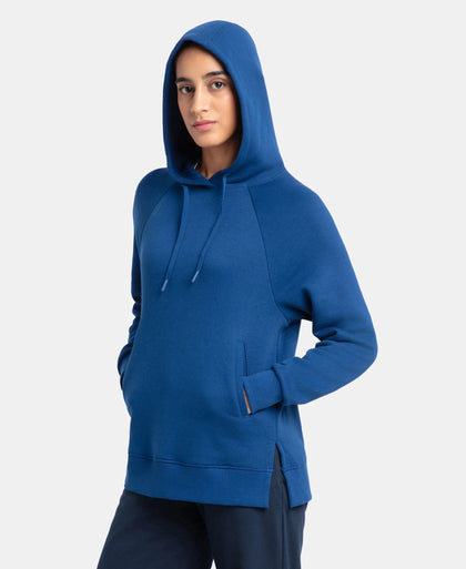 Super Combed Cotton Rich Fleece Fabric Raglan Sleeve Hoodie Sweatshirt - Navy Peony