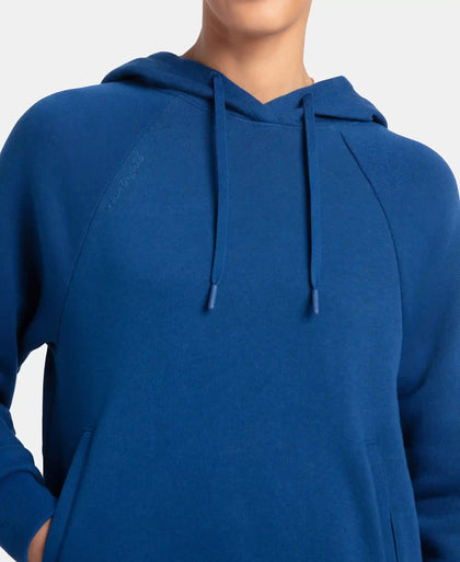 Super Combed Cotton Rich Fleece Fabric Raglan Sleeve Hoodie Sweatshirt - Navy Peony