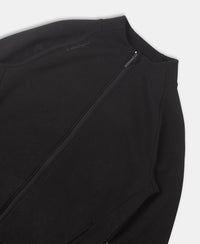 Super Combed Cotton Rich Fleece Fabric Full Zip High Neck Jacket with Front Pockets - Black