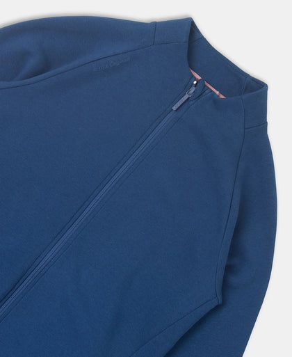 Super Combed Cotton Rich Fleece Fabric Full Zip High Neck Jacket with Front Pockets - Navy Peony