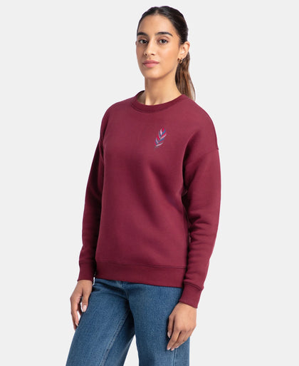 Super Combed Cotton Rich Fleece Fabric Printed Sweatshirt with Drop Shoulder Styling - Maroon Banner