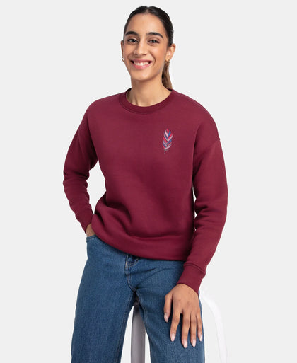 Super Combed Cotton Rich Fleece Fabric Printed Sweatshirt with Drop Shoulder Styling - Maroon Banner