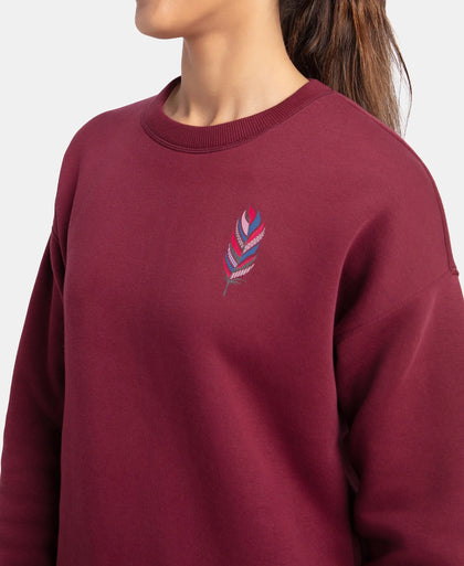 Super Combed Cotton Rich Fleece Fabric Printed Sweatshirt with Drop Shoulder Styling - Maroon Banner