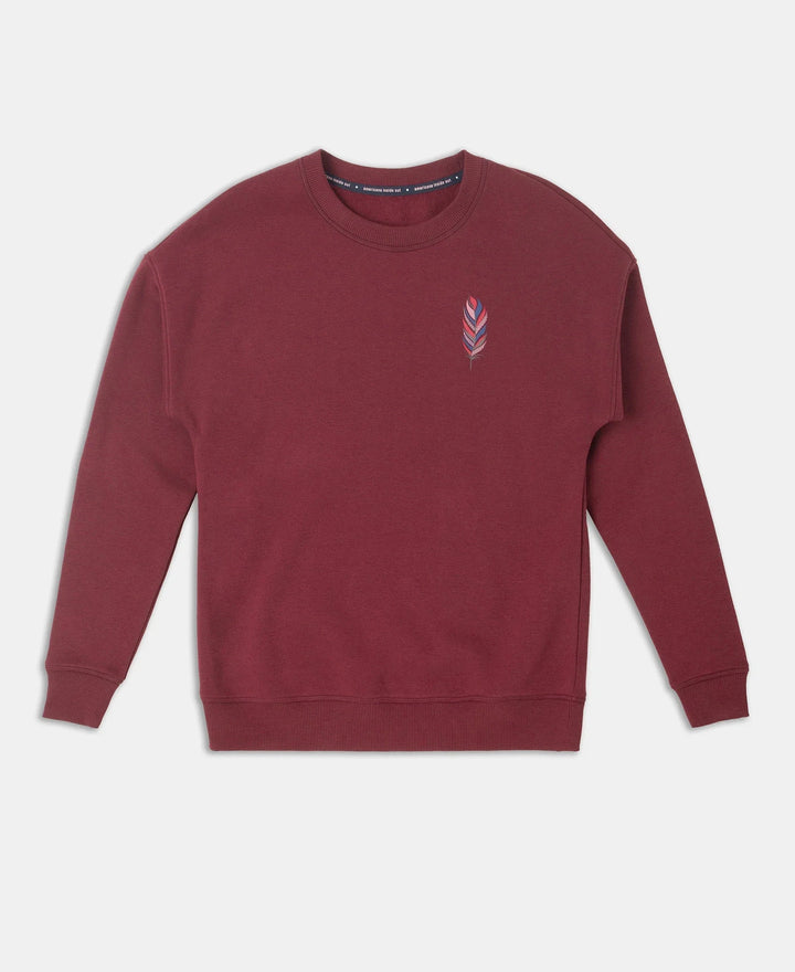 Super Combed Cotton Rich Fleece Fabric Printed Sweatshirt with Drop Shoulder Styling - Maroon Banner