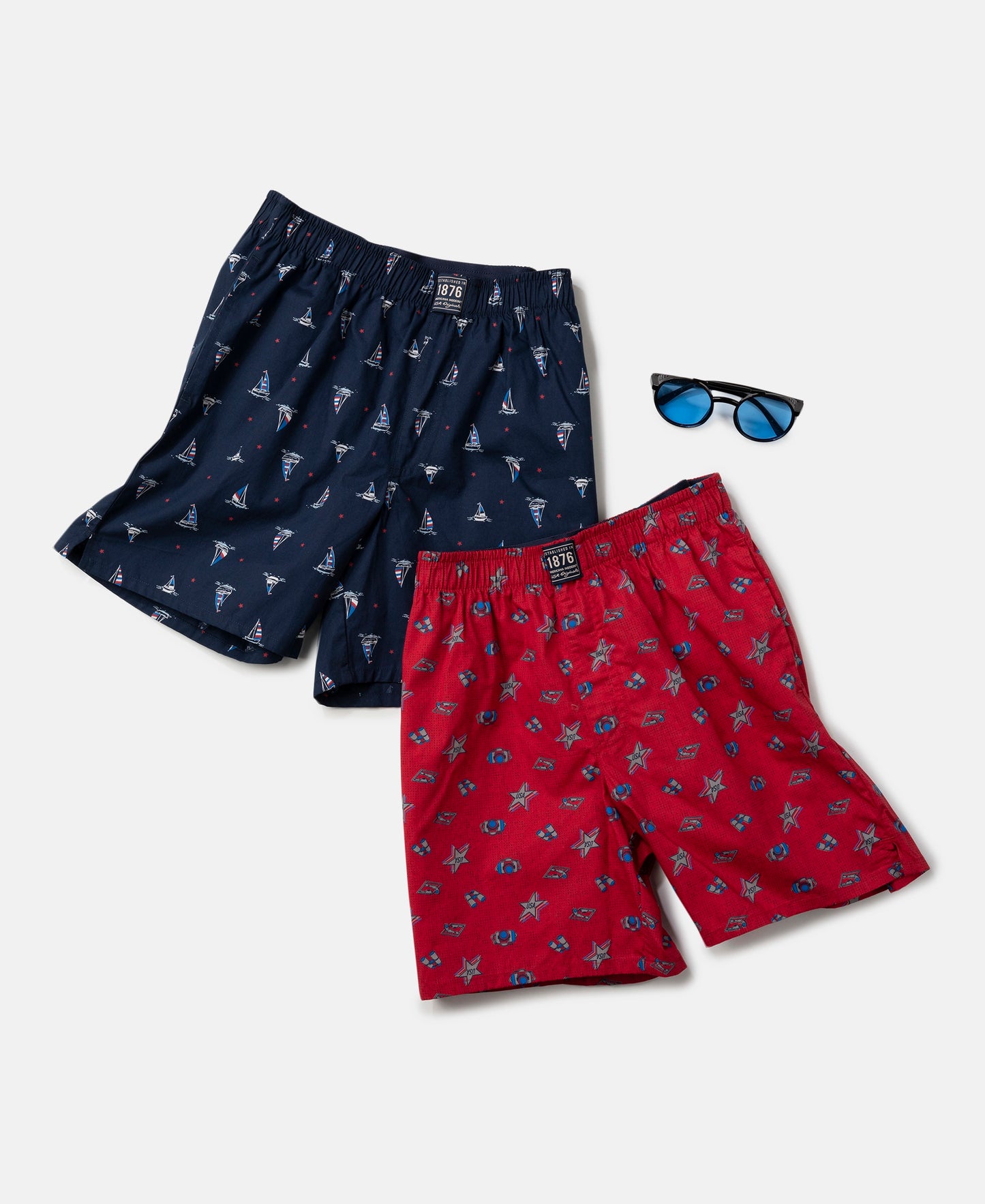 Super Combed Mercerized Cotton Woven Fabric Printed Boxer Shorts - Chili Pepper & Navy (Pack of 2)