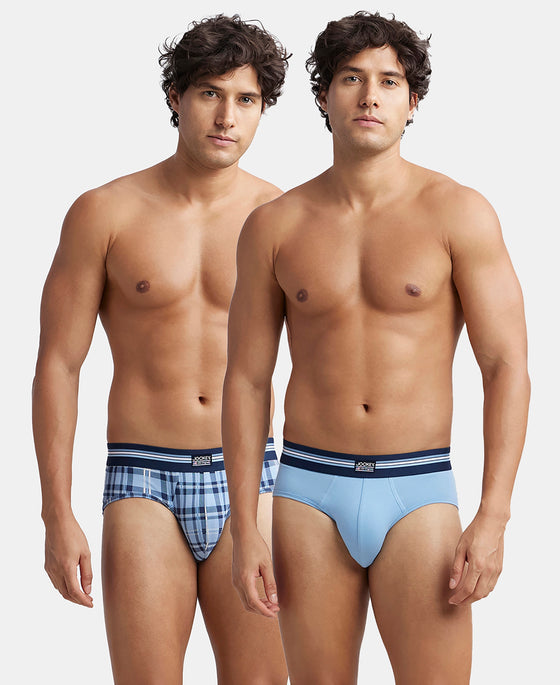 Super Combed Cotton Elastane Stretch Printed Brief with Ultrasoft Waistband - Dusk Blue Print (Pack of 2)